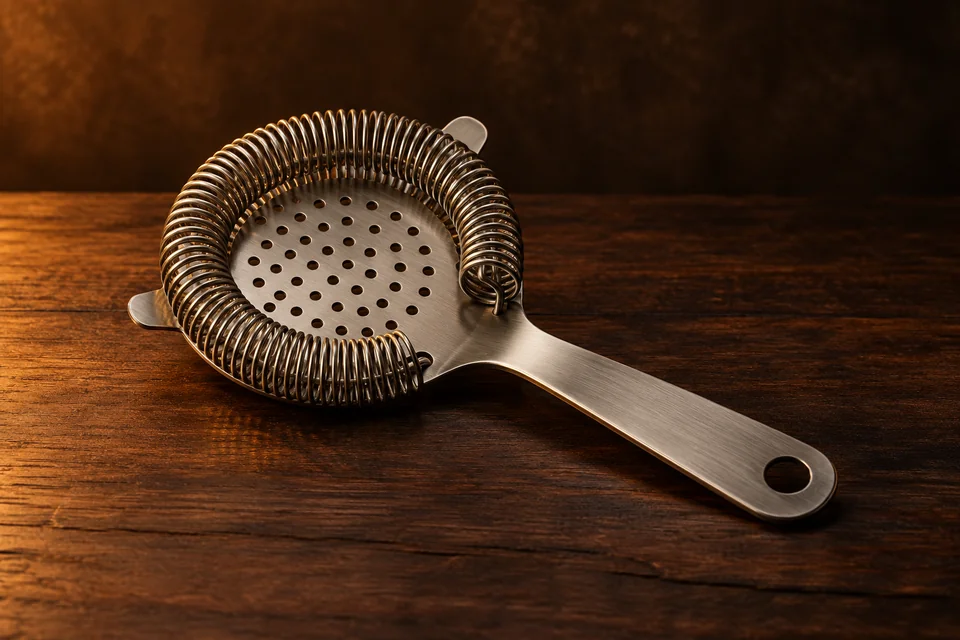 An unbranded Hawthorne strainer with a coiled metal spring